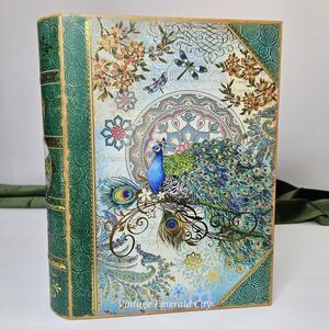 Punch Studio Peacock Fake Book Hidden Storage Blue Gold Stash Hideaway Safe Box